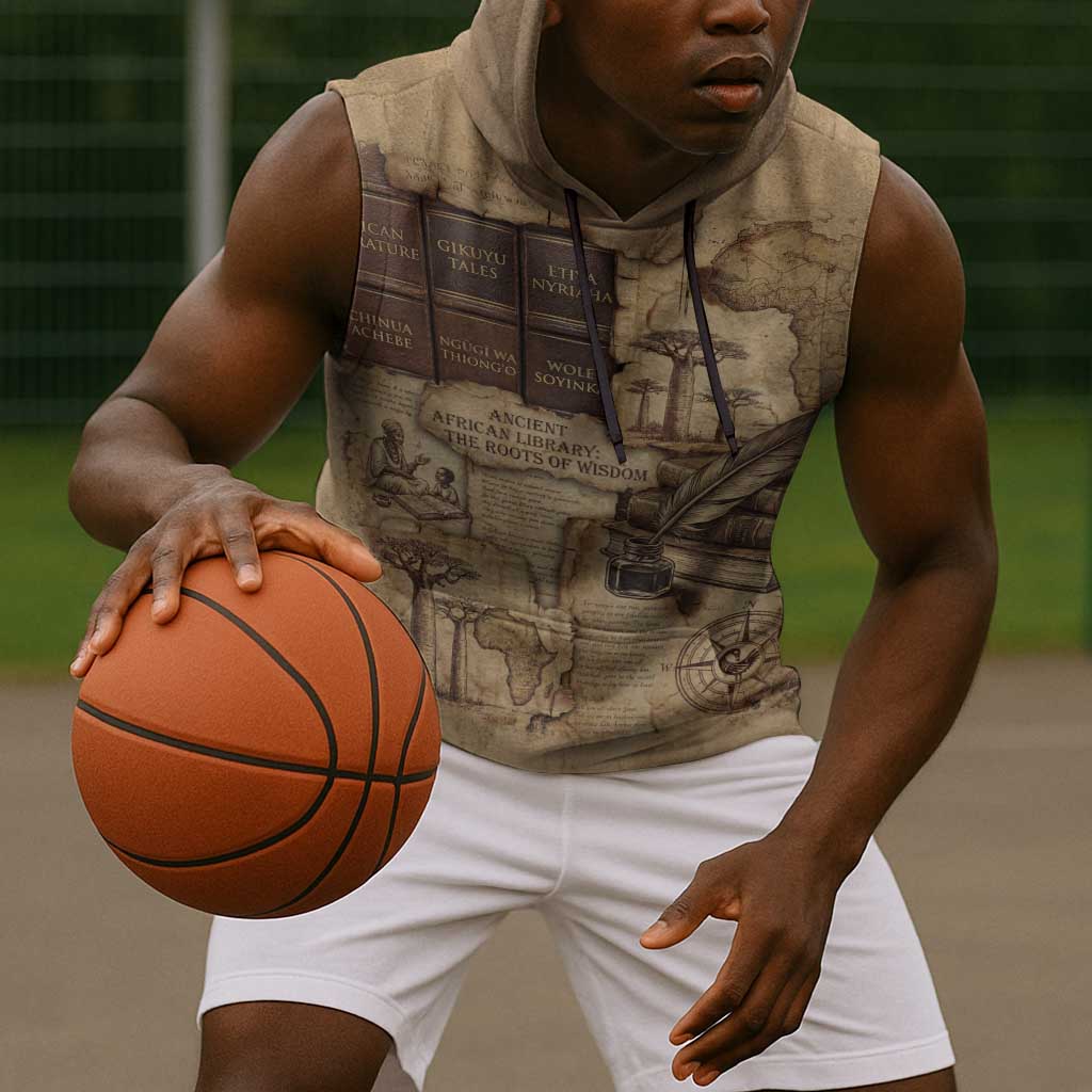 Ngugi wa Thiong O Sleeveless Hoodie Vintage Map Ancient African Library - Decolonising the Mind - African Pride
