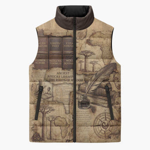 Ngugi wa Thiong O Sleeveless Puffer Jacket Vintage Map Ancient African Library - Decolonising the Mind - African Pride