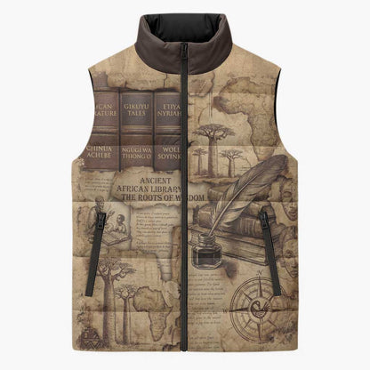 Ngugi wa Thiong O Sleeveless Puffer Jacket Vintage Map Ancient African Library - Decolonising the Mind - African Pride