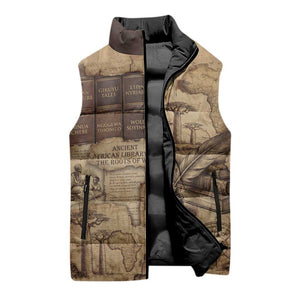 Ngugi wa Thiong O Sleeveless Puffer Jacket Vintage Map Ancient African Library - Decolonising the Mind - African Pride