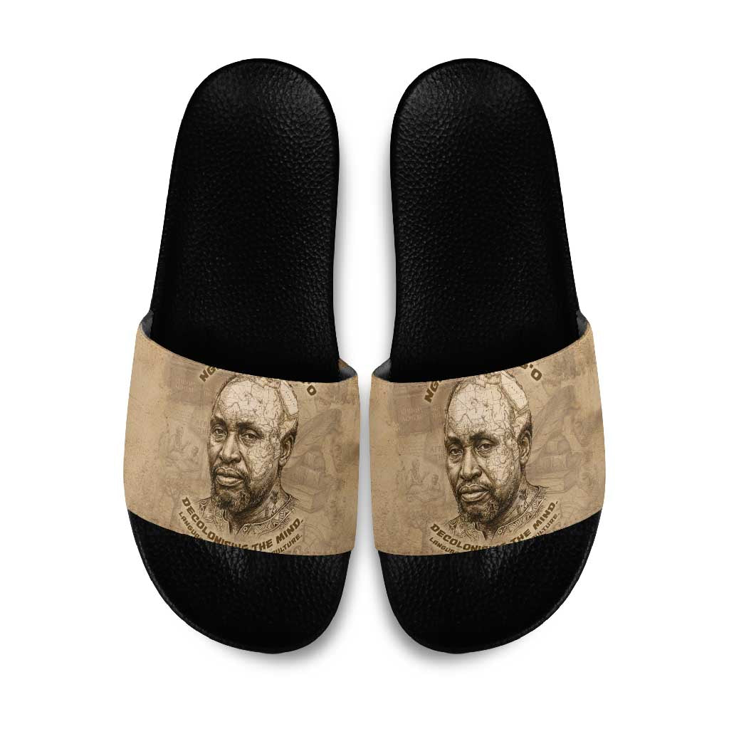 Ngugi wa Thiong O Slide Sandals Vintage Map Ancient African Library - Decolonising the Mind - African Pride