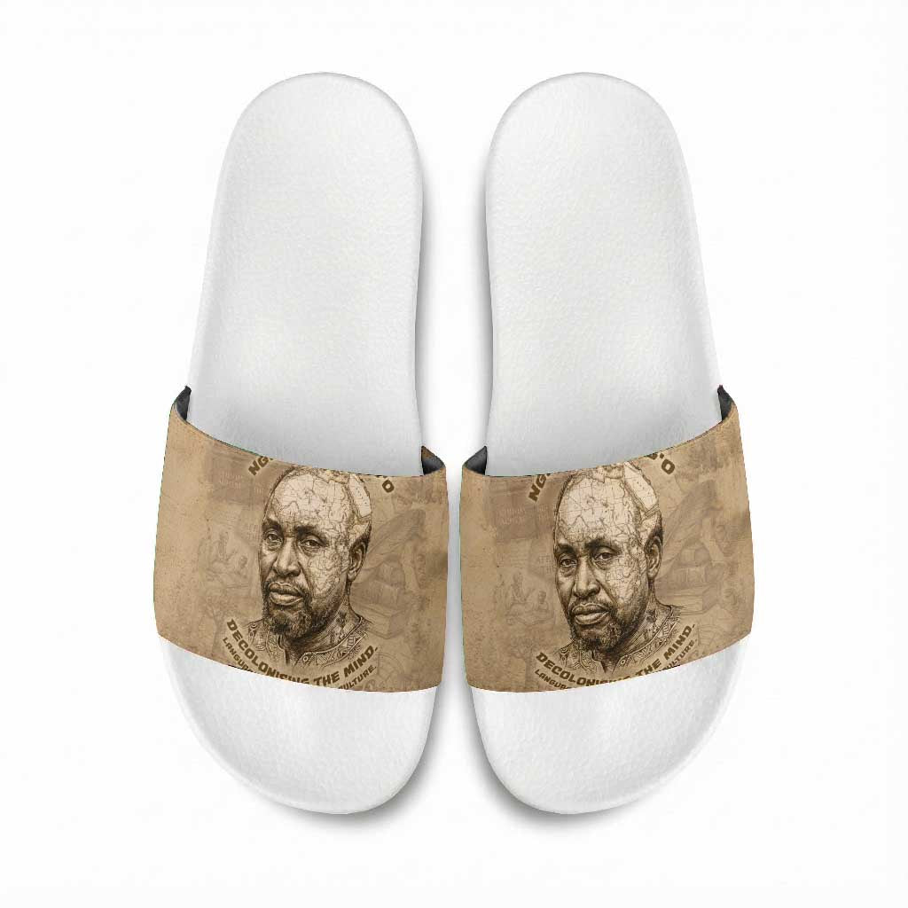 Ngugi wa Thiong O Slide Sandals Vintage Map Ancient African Library - Decolonising the Mind - African Pride