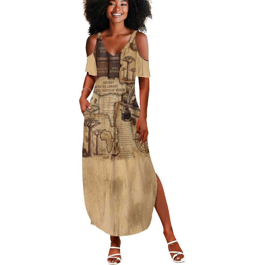 Ngugi wa Thiong O Summer Maxi Dress Vintage Map Ancient African Library - Decolonising the Mind - African Pride