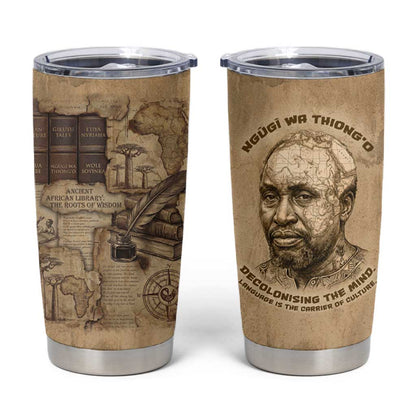 Ngugi wa Thiong O Tumbler Cup Vintage Map Ancient African Library - Decolonising the Mind - African Pride