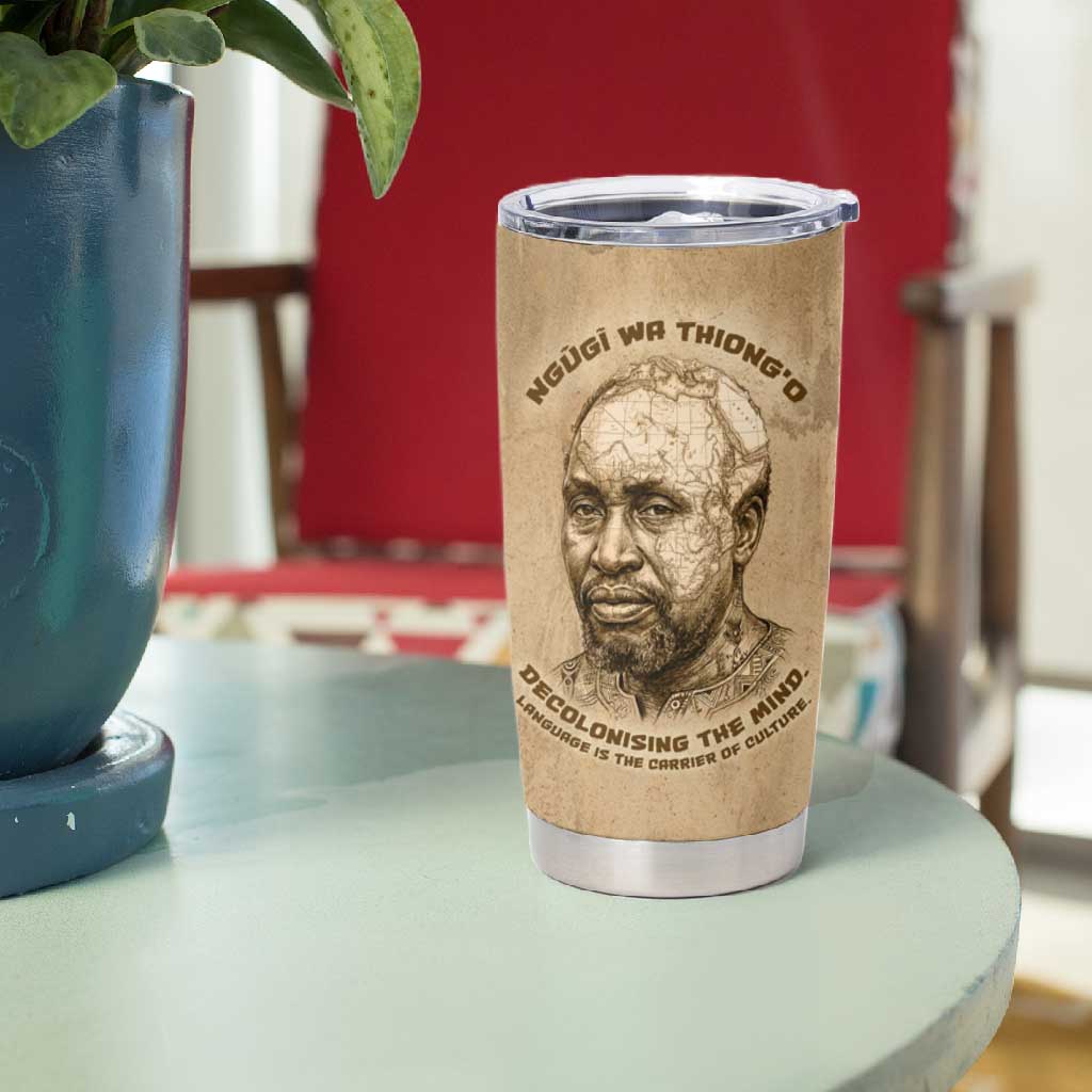 Ngugi wa Thiong O Tumbler Cup Vintage Map Ancient African Library - Decolonising the Mind - African Pride