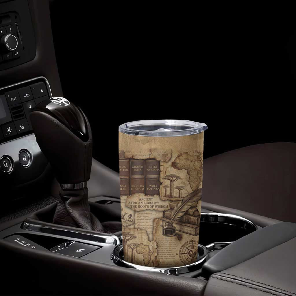 Ngugi wa Thiong O Tumbler Cup Vintage Map Ancient African Library - Decolonising the Mind - African Pride