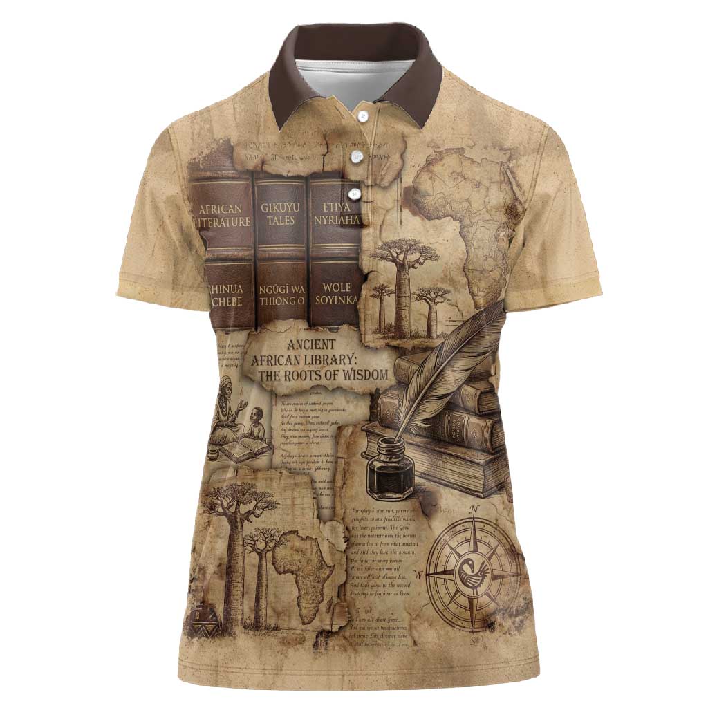 Ngugi wa Thiong O Women Polo Shirt Vintage Map Ancient African Library - Decolonising the Mind - African Pride