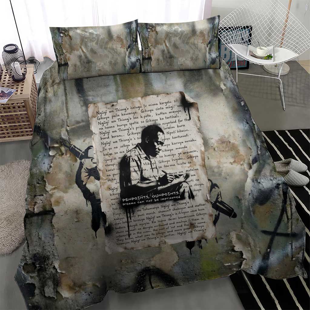Ngugi wa Thiong O Bedding Set Graffiti Resist Statement Ink Pen Revolution Fist Literary Activism - African Pride