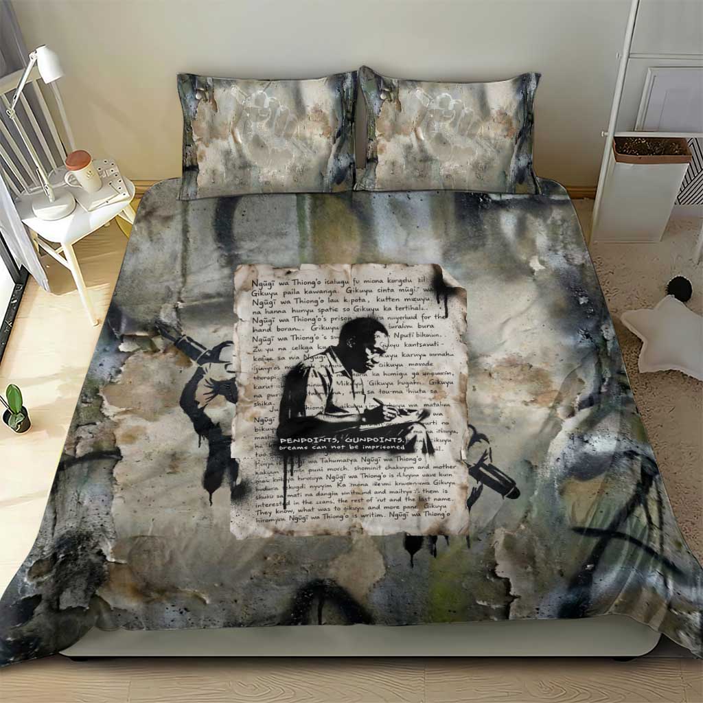 Ngugi wa Thiong O Bedding Set Graffiti Resist Statement Ink Pen Revolution Fist Literary Activism - African Pride