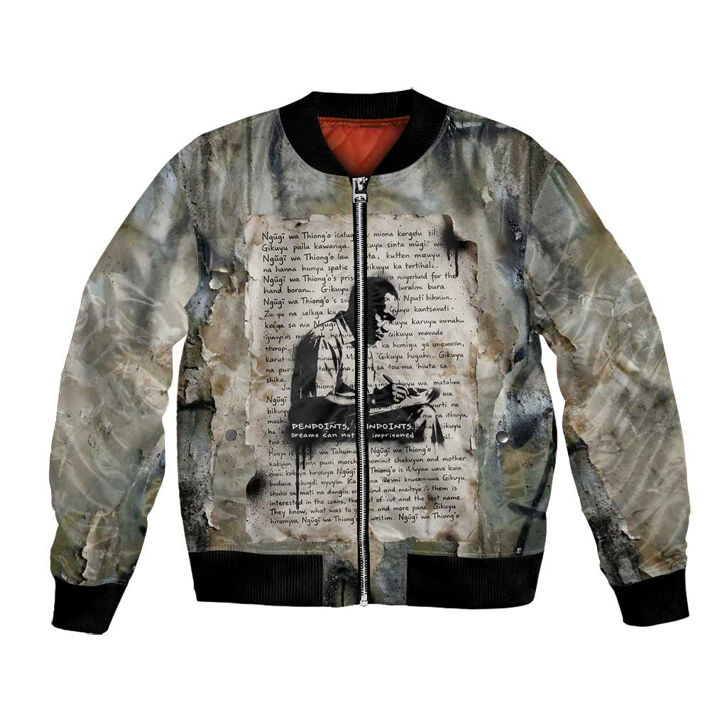 Ngugi wa Thiong O Bomber Jacket Graffiti Resist Statement Ink Pen Revolution Fist Literary Activism - African Pride