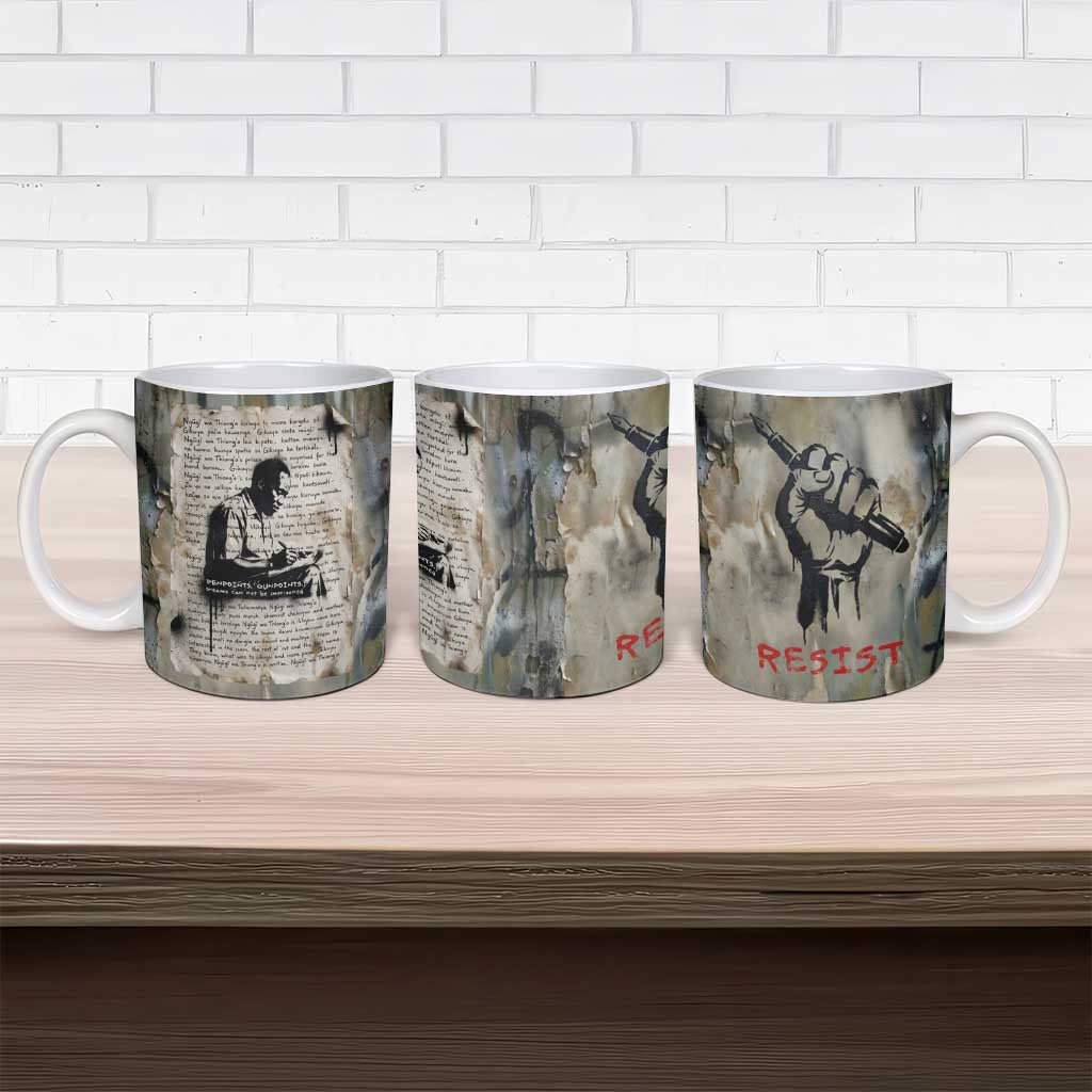 Ngugi wa Thiong O Ceramic Mug Graffiti Resist Statement Ink Pen Revolution Fist Literary Activism - African Pride