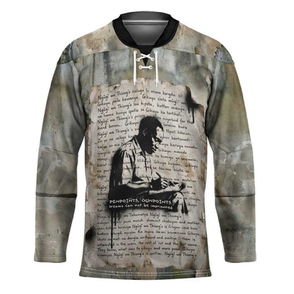 Ngugi wa Thiong O Hockey Jersey Graffiti Resist Statement Ink Pen Revolution Fist Literary Activism - African Pride