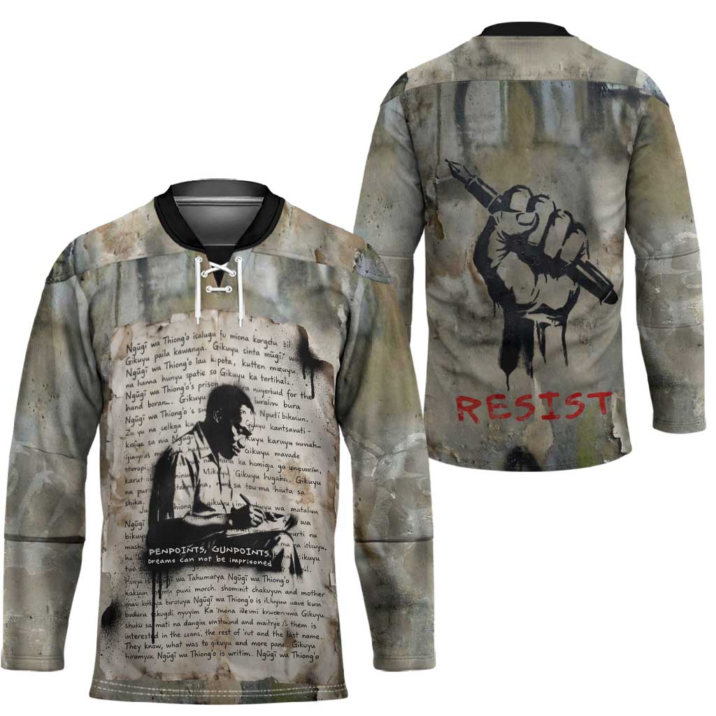 Ngugi wa Thiong O Hockey Jersey Graffiti Resist Statement Ink Pen Revolution Fist Literary Activism - African Pride