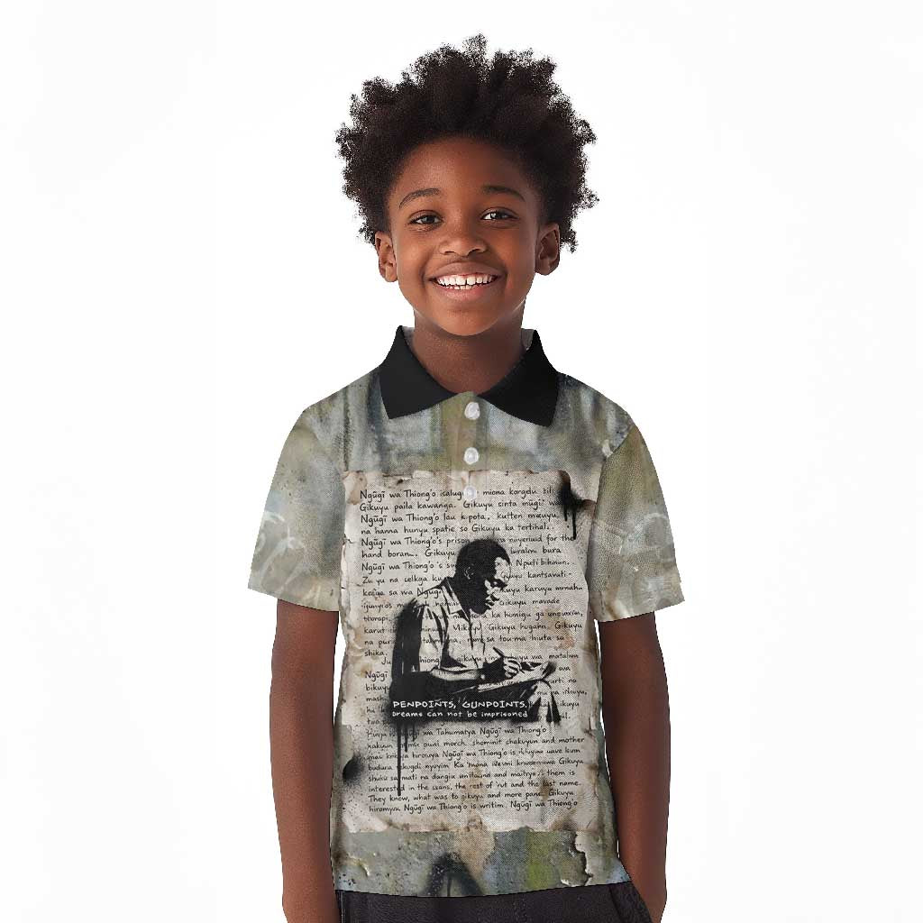 Ngugi wa Thiong O Kid Polo Shirt Graffiti Resist Statement Ink Pen Revolution Fist Literary Activism - African Pride