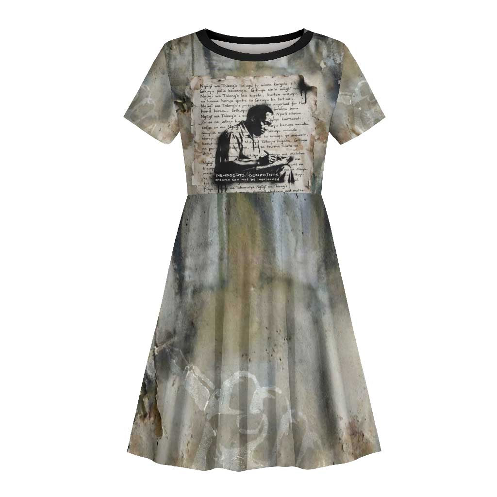 Ngugi wa Thiong O Kid Short Sleeve Dress Graffiti Resist Statement Ink Pen Revolution Fist Literary Activism - African Pride