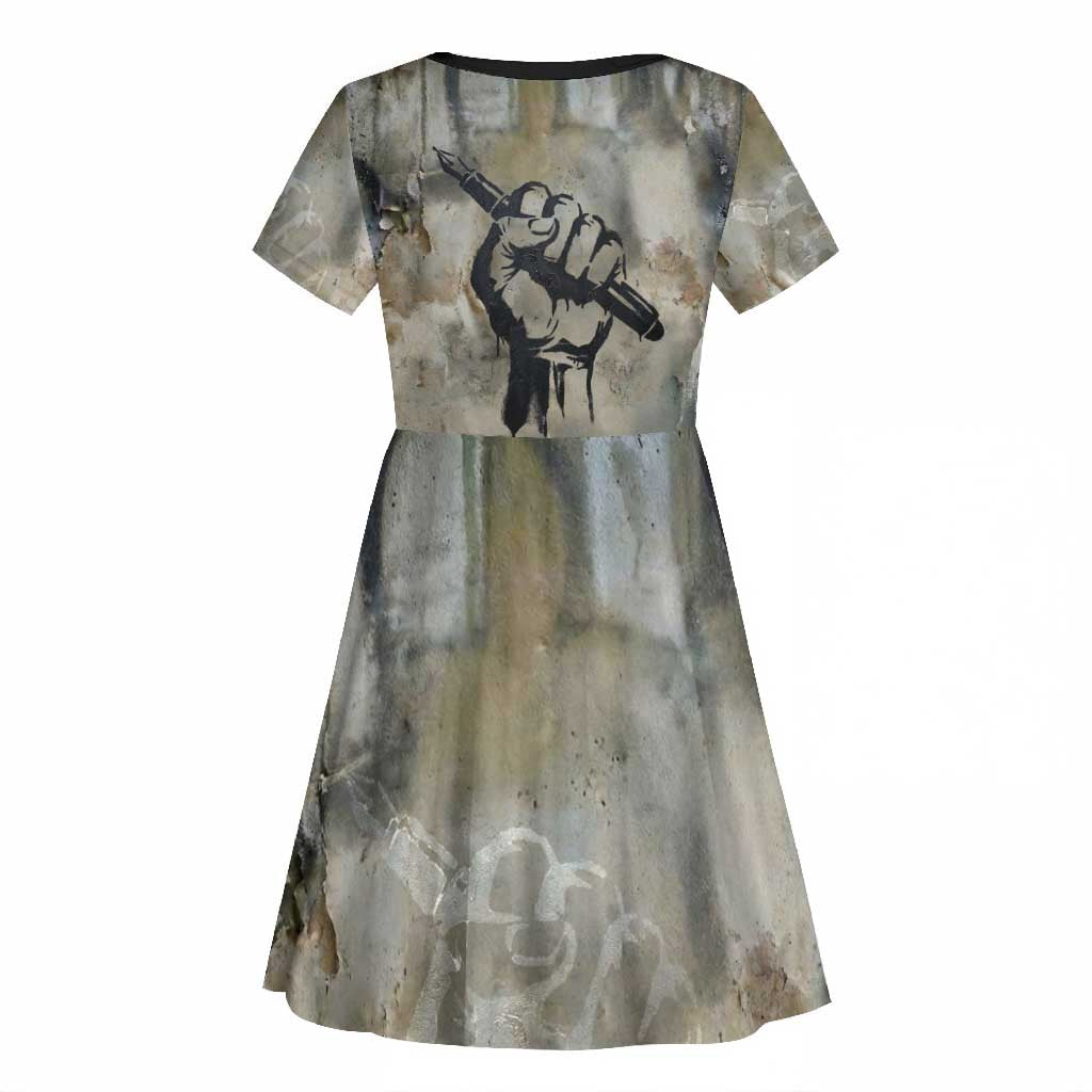 Ngugi wa Thiong O Kid Short Sleeve Dress Graffiti Resist Statement Ink Pen Revolution Fist Literary Activism - African Pride