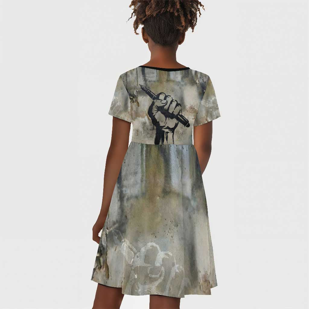 Ngugi wa Thiong O Kid Short Sleeve Dress Graffiti Resist Statement Ink Pen Revolution Fist Literary Activism - African Pride