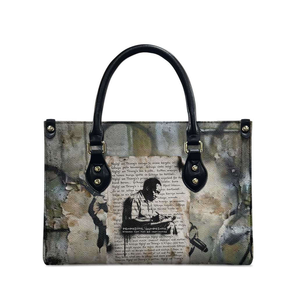 Ngugi wa Thiong O Leather Bag Graffiti Resist Statement Ink Pen Revolution Fist Literary Activism - African Pride