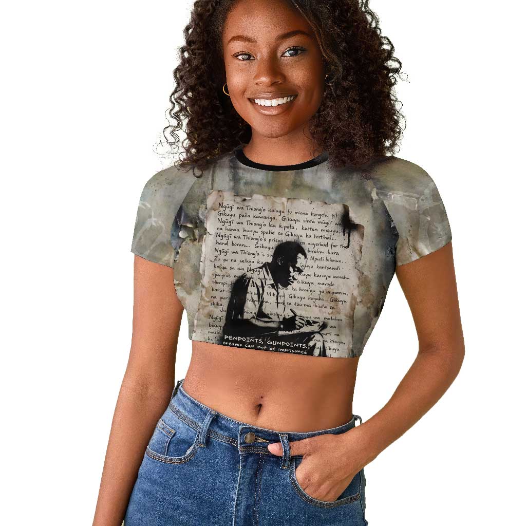Ngugi wa Thiong O Raglan Cropped T shirt Graffiti Resist Statement Ink Pen Revolution Fist Literary Activism - African Pride