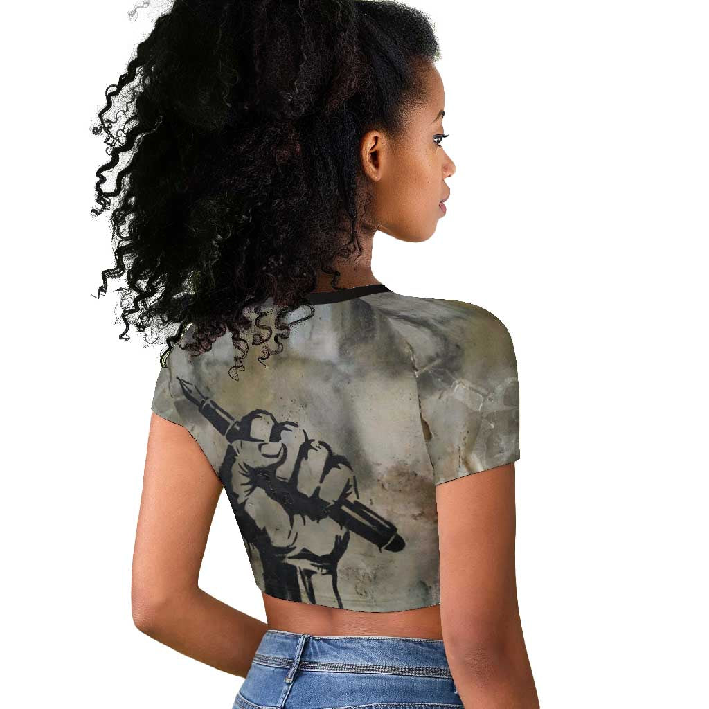 Ngugi wa Thiong O Raglan Cropped T shirt Graffiti Resist Statement Ink Pen Revolution Fist Literary Activism - African Pride