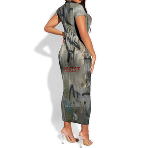 Ngugi wa Thiong O Short Sleeve Bodycon Dress Graffiti Resist Statement Ink Pen Revolution Fist Literary Activism - African Pride