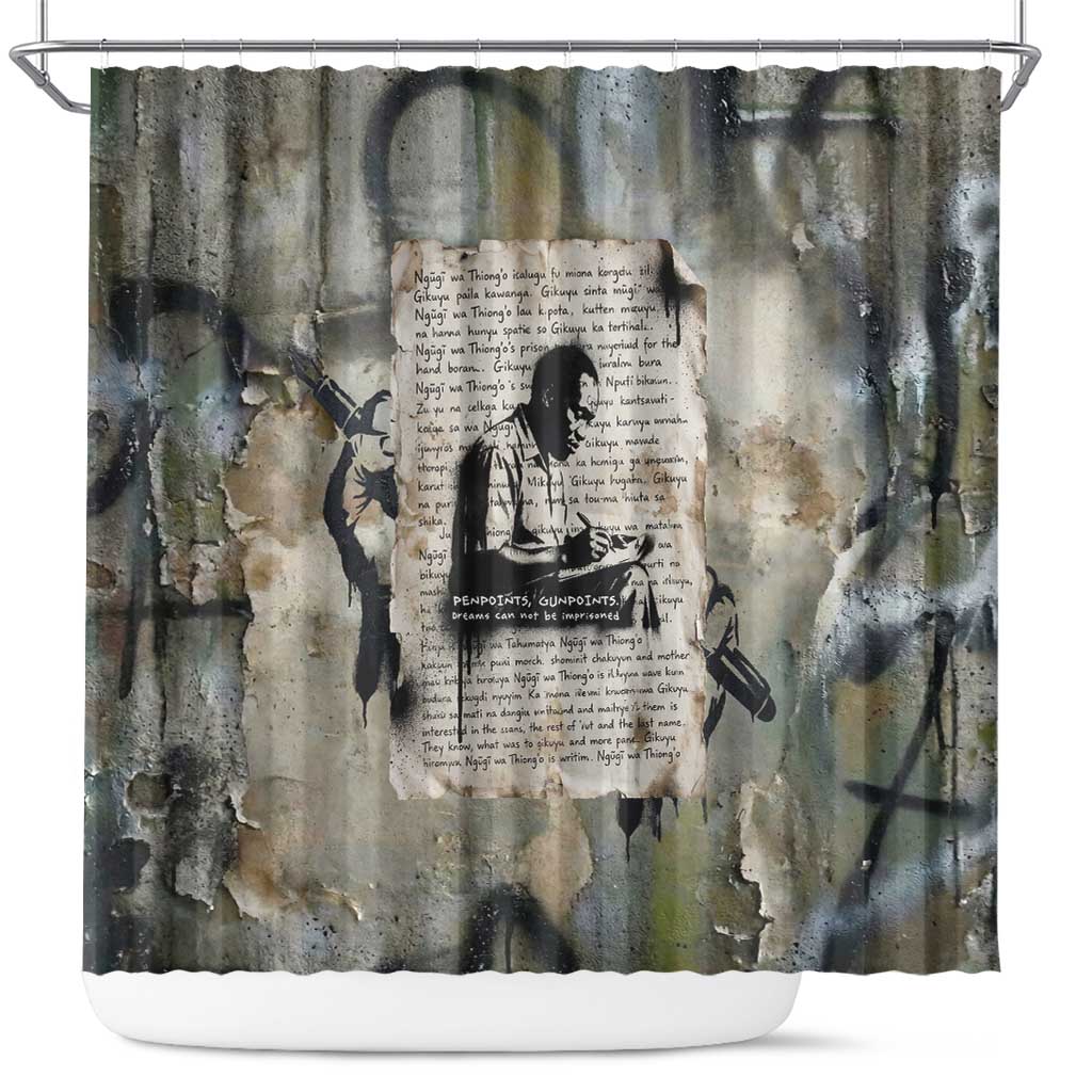 Ngugi wa Thiong O Shower Curtain Graffiti Resist Statement Ink Pen Revolution Fist Literary Activism - African Pride