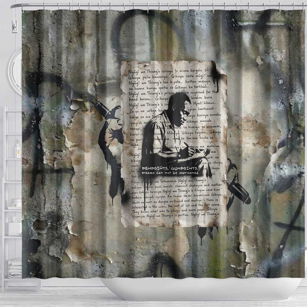 Ngugi wa Thiong O Shower Curtain Graffiti Resist Statement Ink Pen Revolution Fist Literary Activism - African Pride
