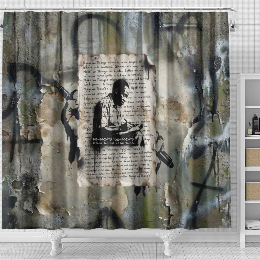 Ngugi wa Thiong O Shower Curtain Graffiti Resist Statement Ink Pen Revolution Fist Literary Activism - African Pride