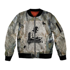 Ngugi wa Thiong O Sleeve Zip Bomber Jacket Graffiti Resist Statement Ink Pen Revolution Fist Literary Activism - African Pride