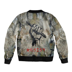 Ngugi wa Thiong O Sleeve Zip Bomber Jacket Graffiti Resist Statement Ink Pen Revolution Fist Literary Activism - African Pride