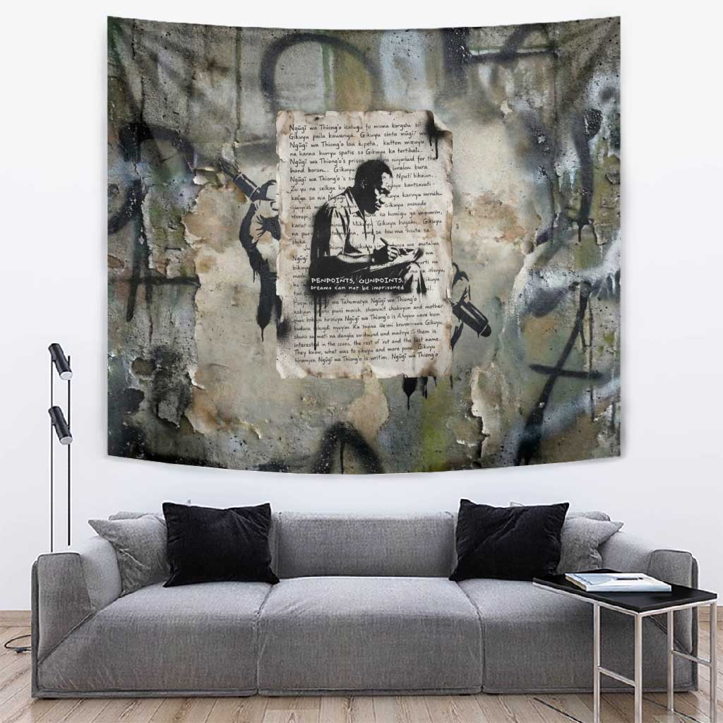 Ngugi wa Thiong O Tapestry Graffiti Resist Statement Ink Pen Revolution Fist Literary Activism - African Pride