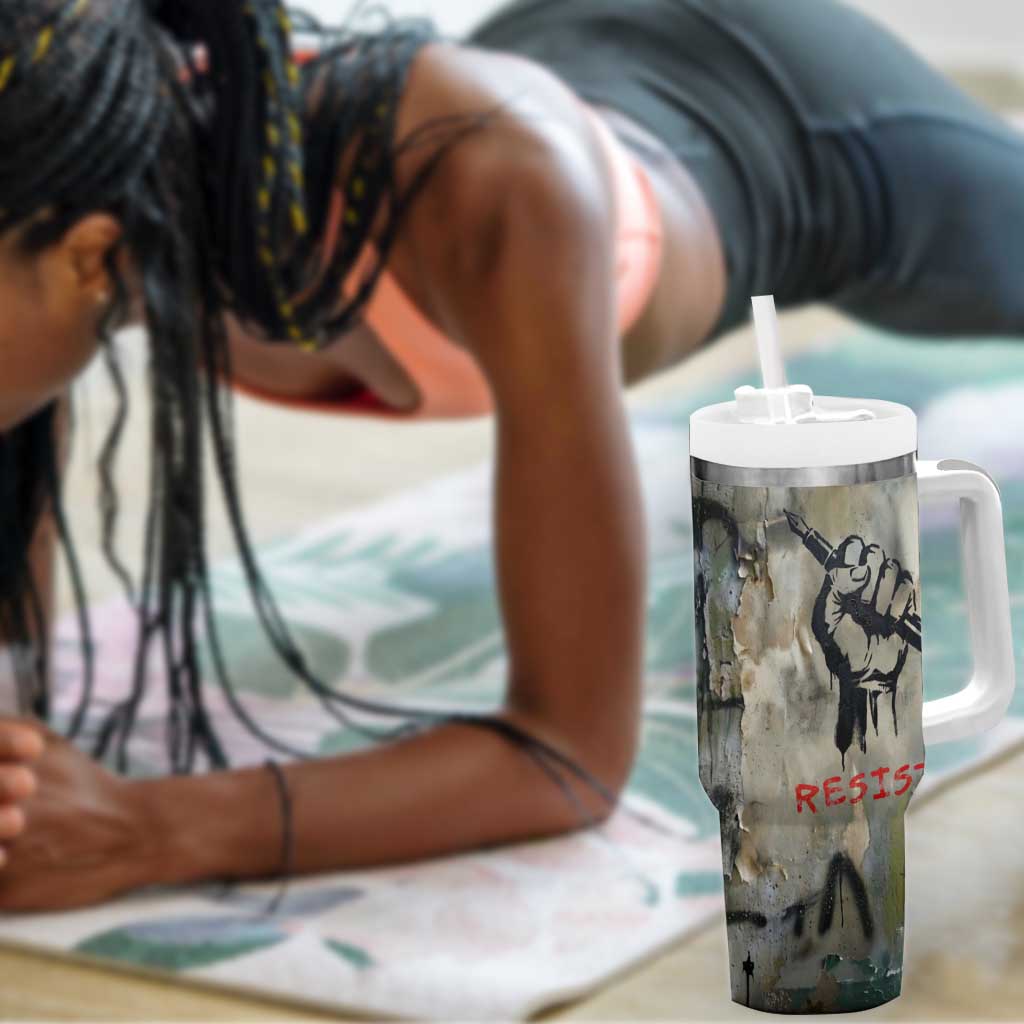 Ngugi wa Thiong O Tumbler With Handle Graffiti Resist Statement Ink Pen Revolution Fist Literary Activism - African Pride