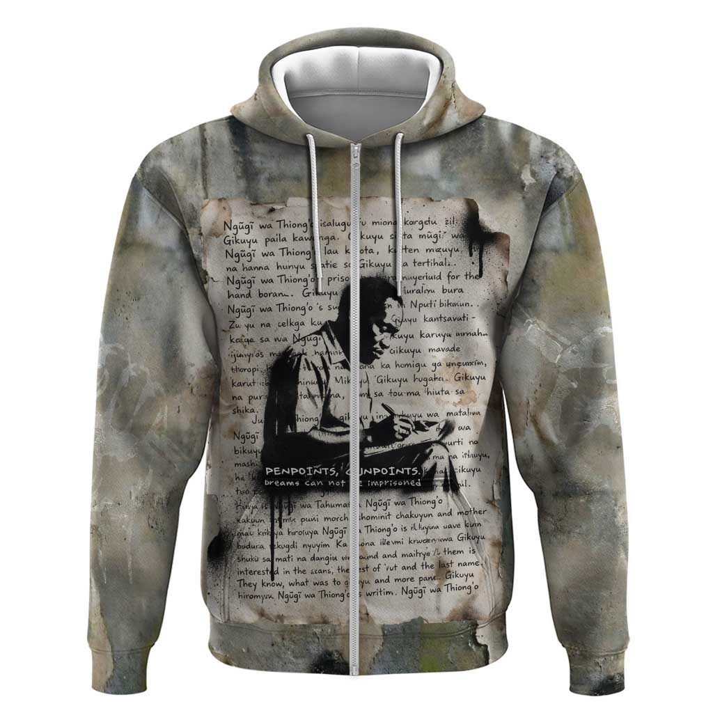 Ngugi wa Thiong O Zip Hoodie Graffiti Resist Statement Ink Pen Revolution Fist Literary Activism - African Pride