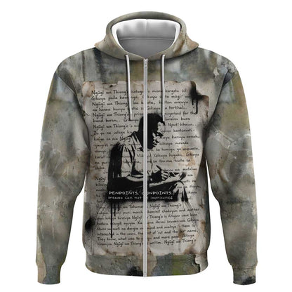 Ngugi wa Thiong O Zip Hoodie Graffiti Resist Statement Ink Pen Revolution Fist Literary Activism - African Pride