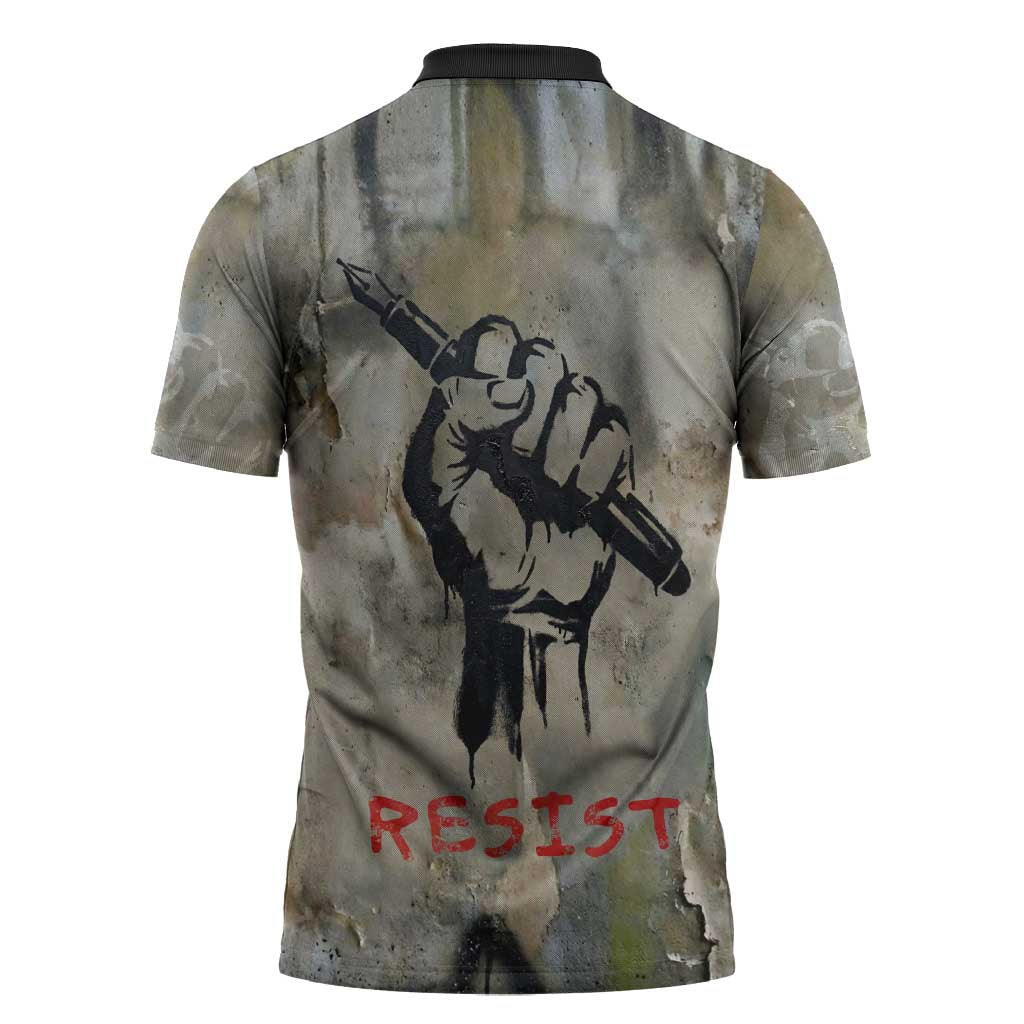 Ngugi wa Thiong O Zipper Polo Shirt Graffiti Resist Statement Ink Pen Revolution Fist Literary Activism - African Pride