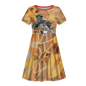 Ngugi wa Thiong O Kid Short Sleeve Dress African Literary Icon Portrait Cultural Revival - African Pride
