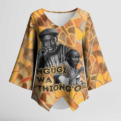 Ngugi wa Thiong O Kimono Sleeve Blouse African Literary Icon Portrait Cultural Revival - African Pride