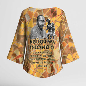 Ngugi wa Thiong O Kimono Sleeve Blouse African Literary Icon Portrait Cultural Revival - African Pride