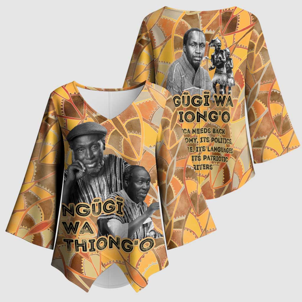 Ngugi wa Thiong O Kimono Sleeve Blouse African Literary Icon Portrait Cultural Revival - African Pride