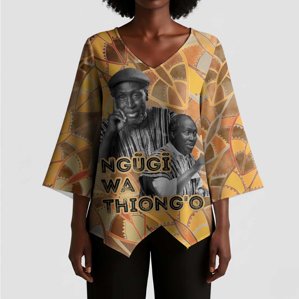 Ngugi wa Thiong O Kimono Sleeve Blouse African Literary Icon Portrait Cultural Revival - African Pride