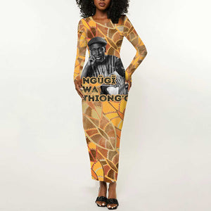 Ngugi wa Thiong O Long Sleeve Bodycon Dress African Literary Icon Portrait Cultural Revival - African Pride