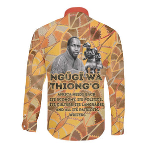 Ngugi wa Thiong O Long Sleeve Button Shirt African Literary Icon Portrait Cultural Revival - African Pride
