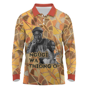 Ngugi wa Thiong O Long Sleeve Polo Shirt African Literary Icon Portrait Cultural Revival - African Pride
