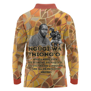 Ngugi wa Thiong O Long Sleeve Polo Shirt African Literary Icon Portrait Cultural Revival - African Pride