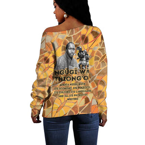 Ngugi wa Thiong O Off Shoulder Sweater African Literary Icon Portrait Cultural Revival - African Pride