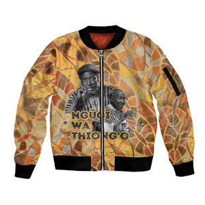 Ngugi wa Thiong O Sleeve Zip Bomber Jacket African Literary Icon Portrait Cultural Revival - African Pride