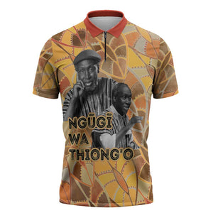 Ngugi wa Thiong O Zipper Polo Shirt African Literary Icon Portrait Cultural Revival - African Pride