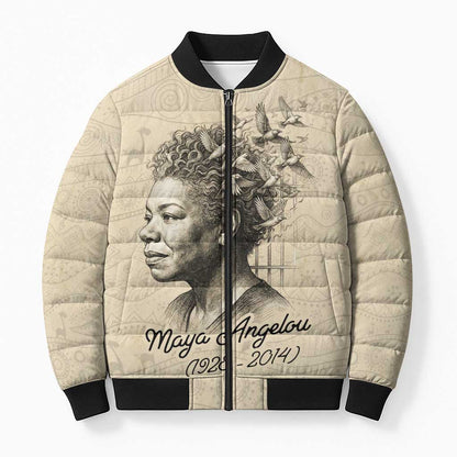Maya Angelou Bomber Puffer Jacket I Know Why The Caged Bird Sings - African Pride