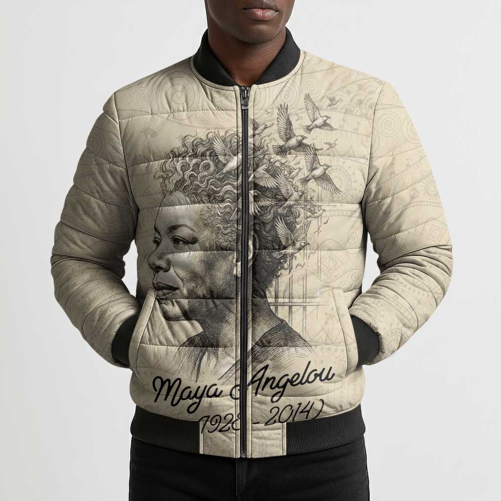 Maya Angelou Bomber Puffer Jacket I Know Why The Caged Bird Sings - African Pride