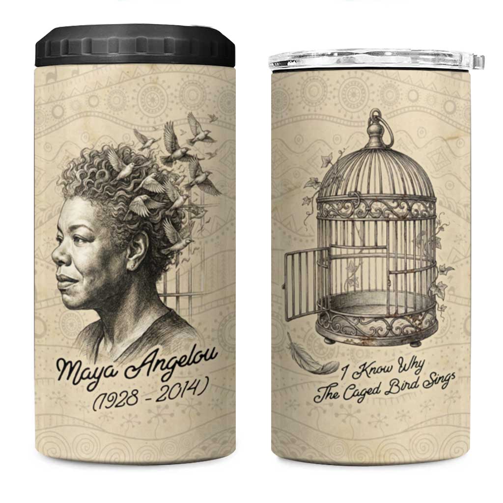 Maya Angelou 4 in 1 Can Cooler Tumbler I Know Why The Caged Bird Sings - African Pride